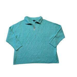 Talbots Plus Pullover Sweater Size 2X Aqua Teal Cable Knit 1/4 Zip Long Sleeve